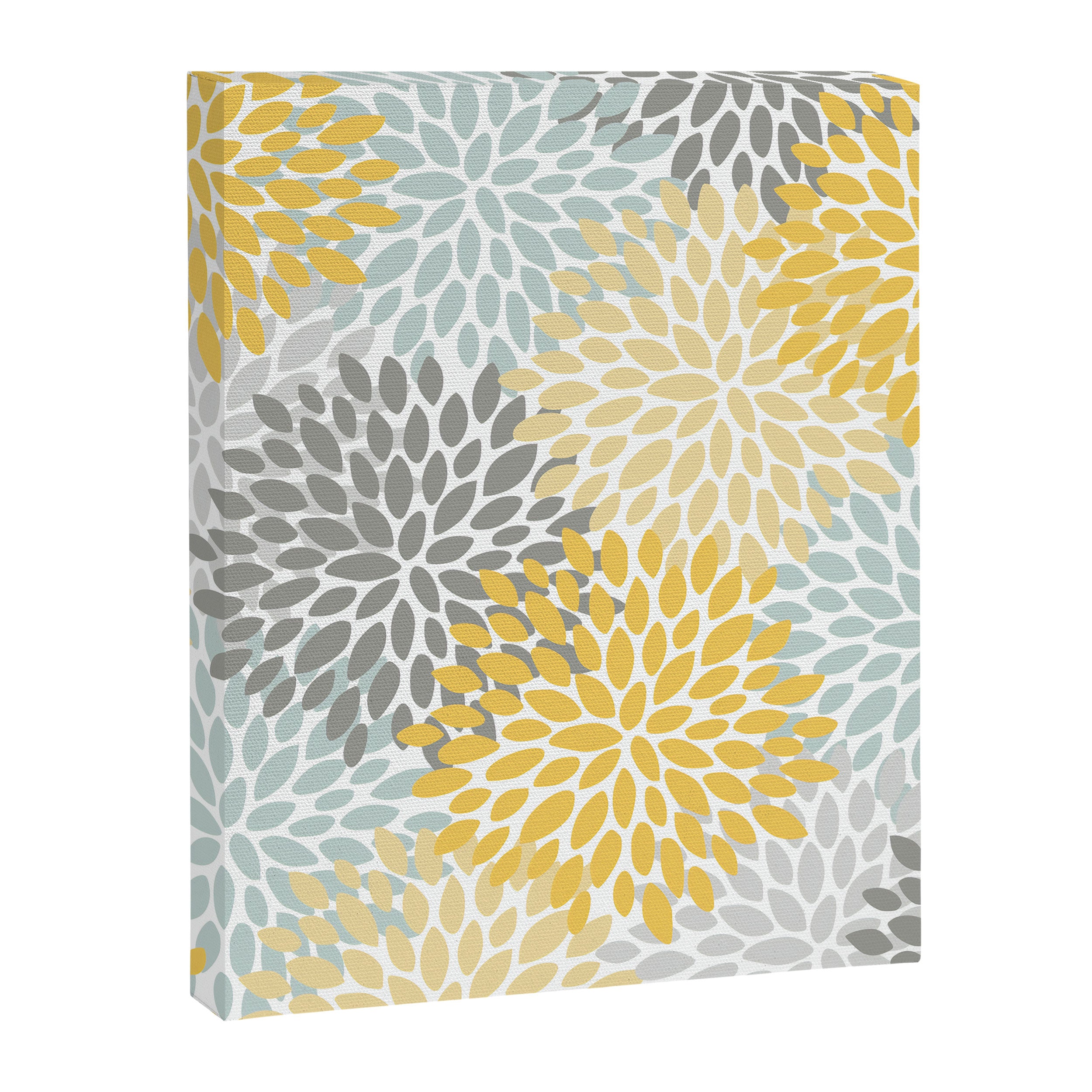 Floral Pattern, Yellow, Pale, Aqua and Gray Canvas Print Gallery Image 8