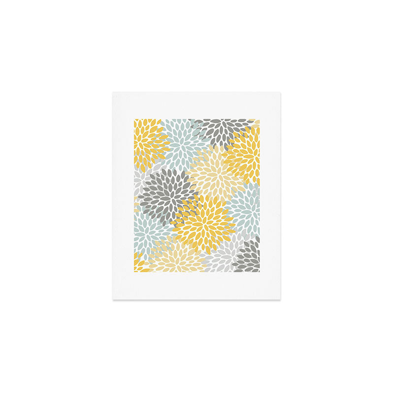 Floral Pattern, Yellow, Pale, Aqua and Gray Art Print Gallery Image 1