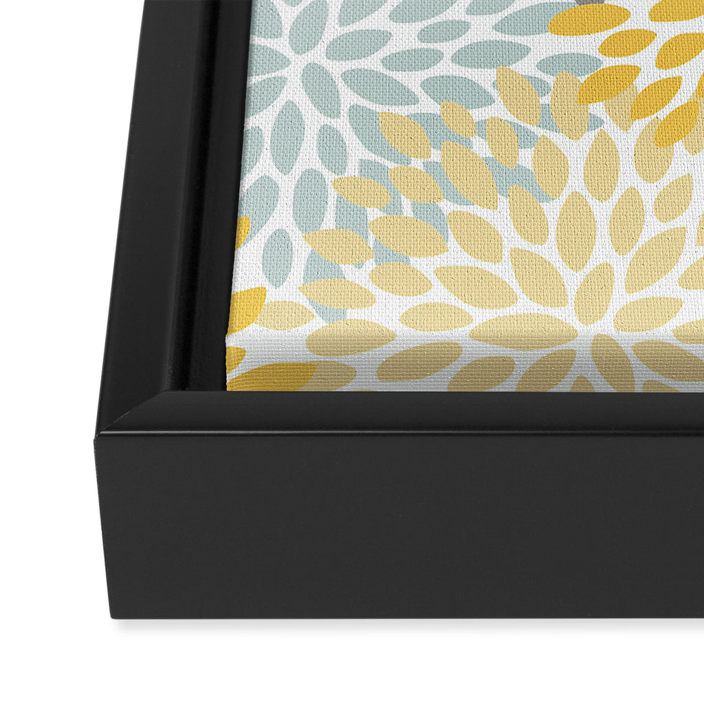 Floral Pattern, Yellow, Pale, Aqua and Gray Framed Canvas Print Gallery Image 3