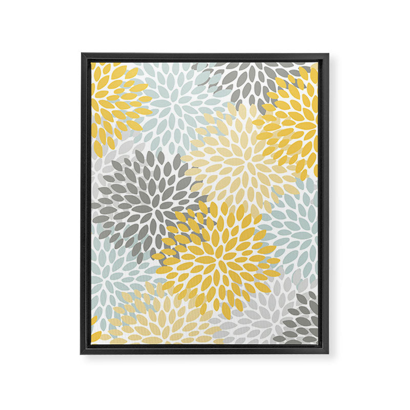 Floral Pattern, Yellow, Pale, Aqua and Gray Framed Canvas Print Gallery Image 8