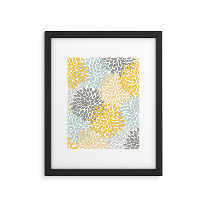 Floral Pattern, Yellow, Pale, Aqua and Gray Framed Art Print Gallery Image 6