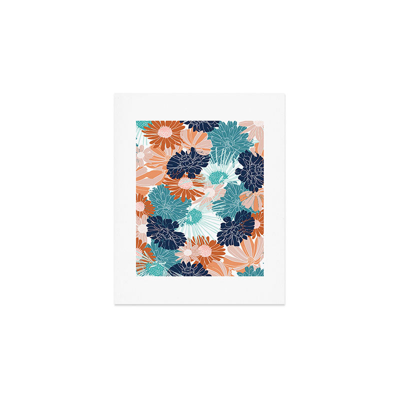 Floral Print, Teal, Navy Blue, Pink, Terracotta, Artists Print Art Print Gallery Image 1