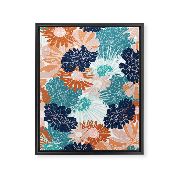Floral Print, Teal, Navy Blue, Pink, Terracotta, Artists Print Framed Canvas Print Gallery Image 1