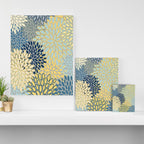 Floral Print, Yellow, Gray, Blue, Teal Canvas Print Gallery Image 3