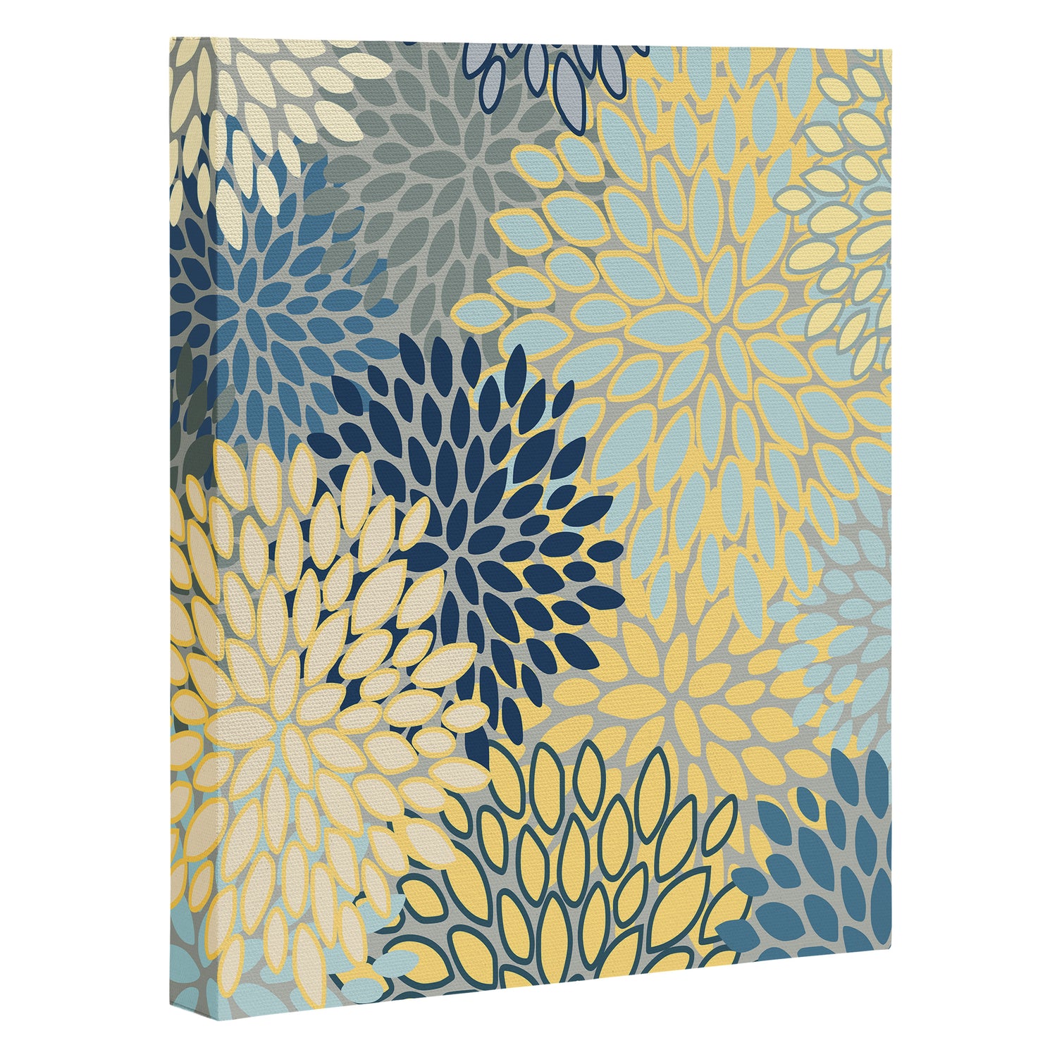 Floral Print, Yellow, Gray, Blue, Teal Canvas Print Gallery Image 3
