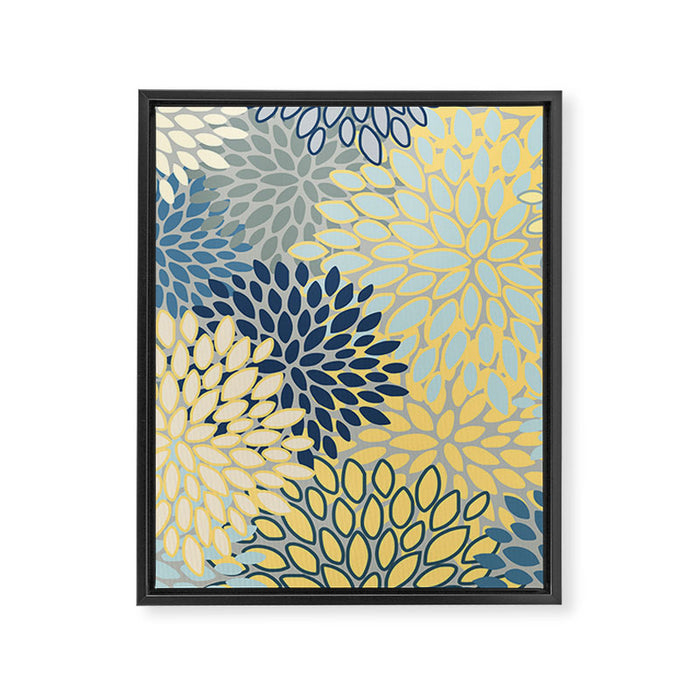 Floral Print, Yellow, Gray, Blue, Teal Framed Canvas Print Gallery Image 1