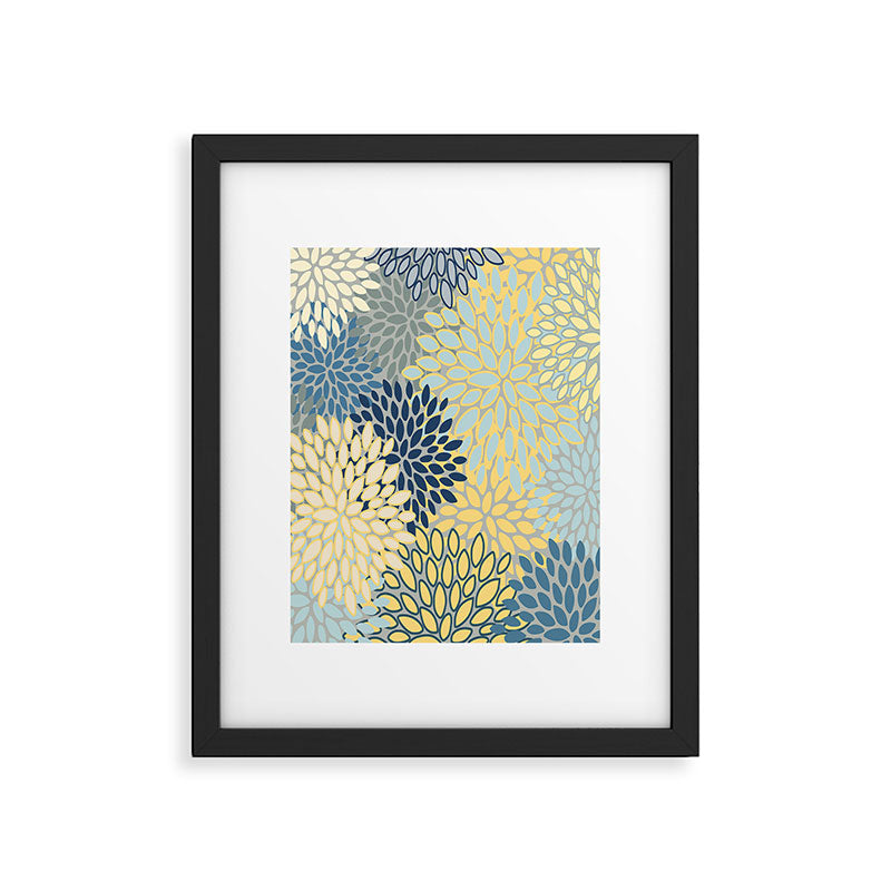 Floral Print, Yellow, Gray, Blue, Teal Framed Art Print Gallery Image 4