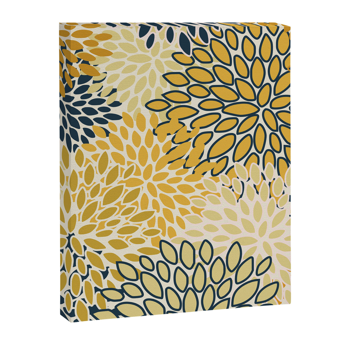 Floral Prints, Abstract Art, Navy Blue and Mustard Yellow, Canvas Print Gallery Image 8