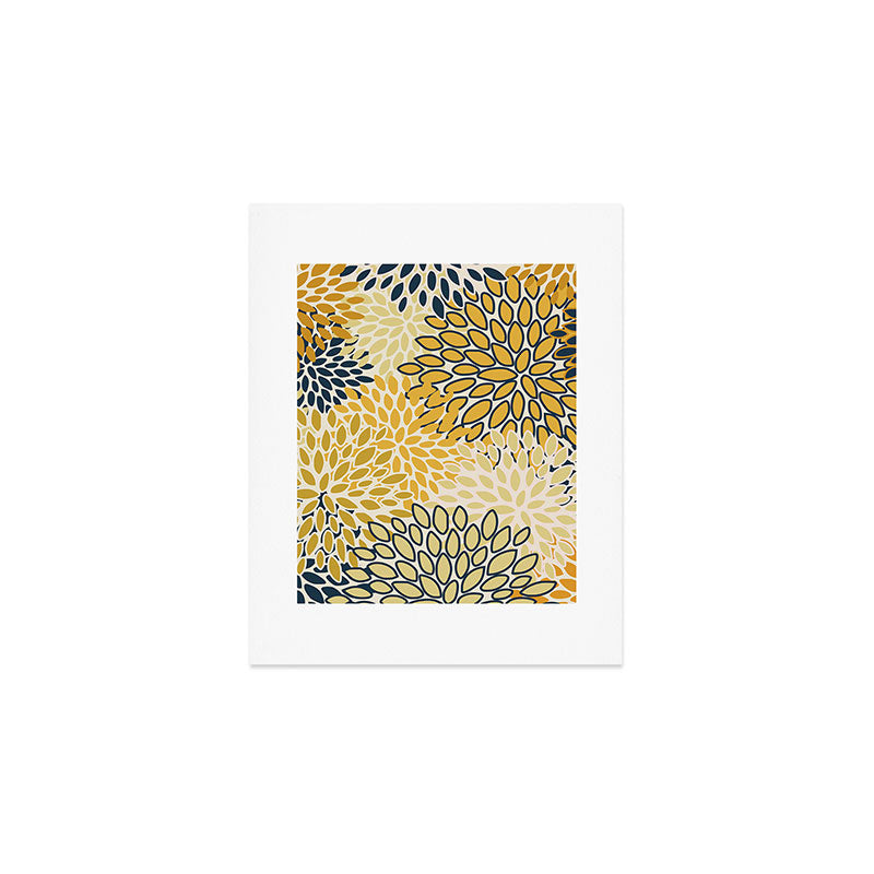 Floral Prints, Abstract Art, Navy Blue and Mustard Yellow, Art Print Gallery Image 1