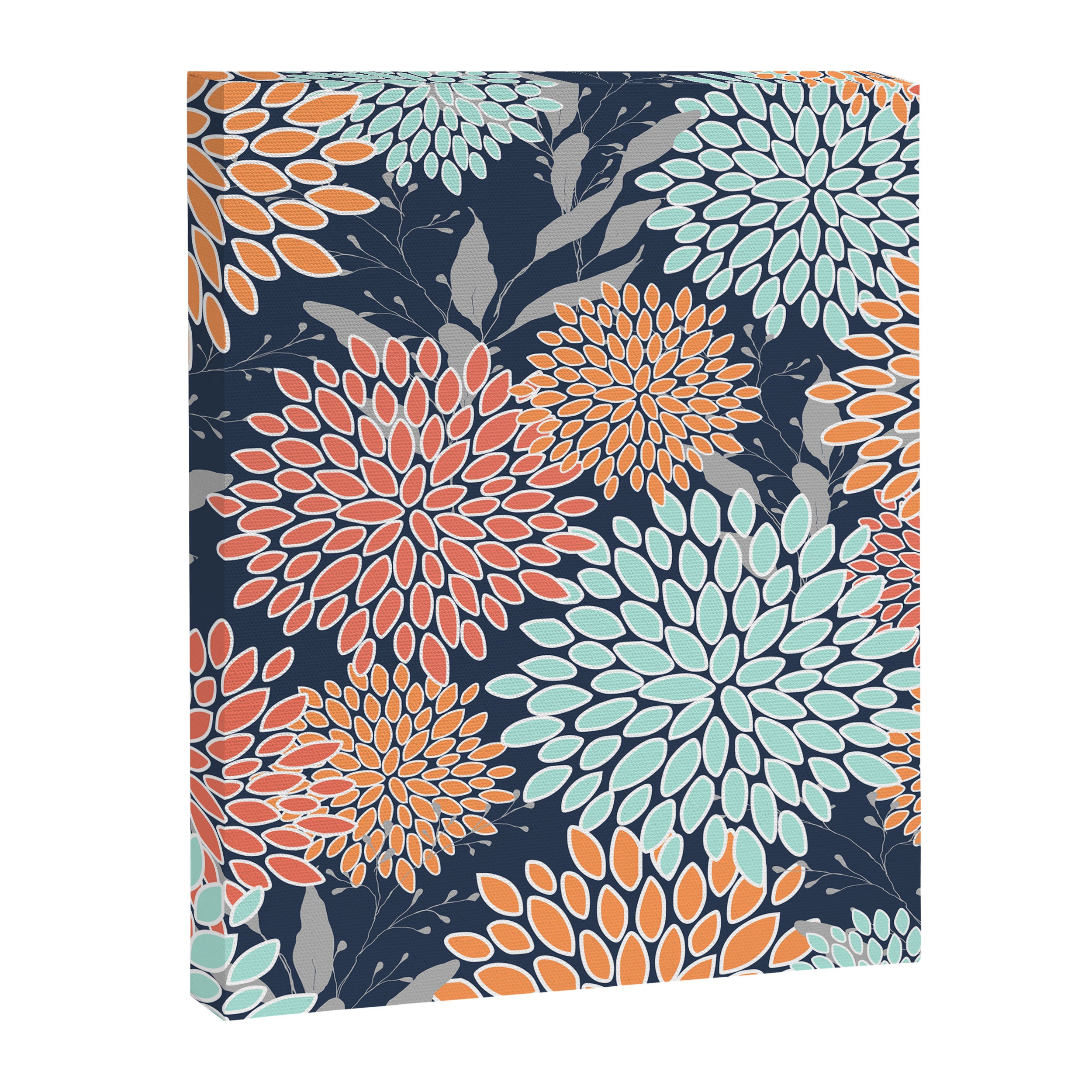 Floral Prints and Leaves, Coral, Navy Blue, Peach, Gray, Aqua Canvas Print Gallery Image 8