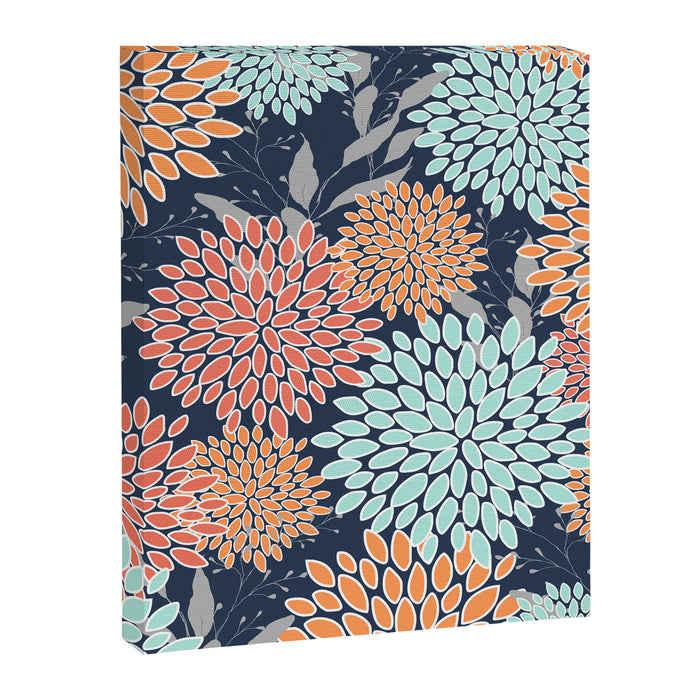 Floral Prints and Leaves, Coral, Navy Blue, Peach, Gray, Aqua Canvas Print Gallery Image 1