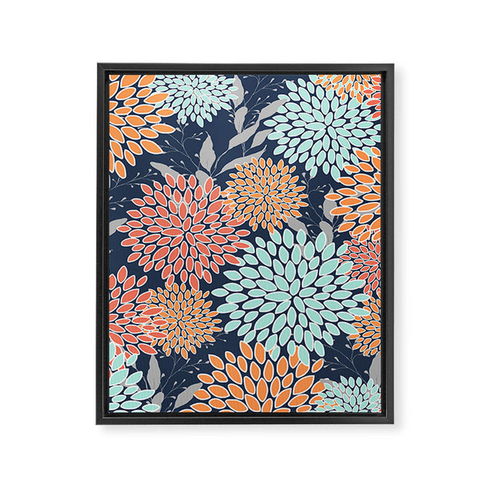 Floral Prints and Leaves, Coral, Navy Blue, Peach, Gray, Aqua Framed Canvas Print Gallery Image 1
