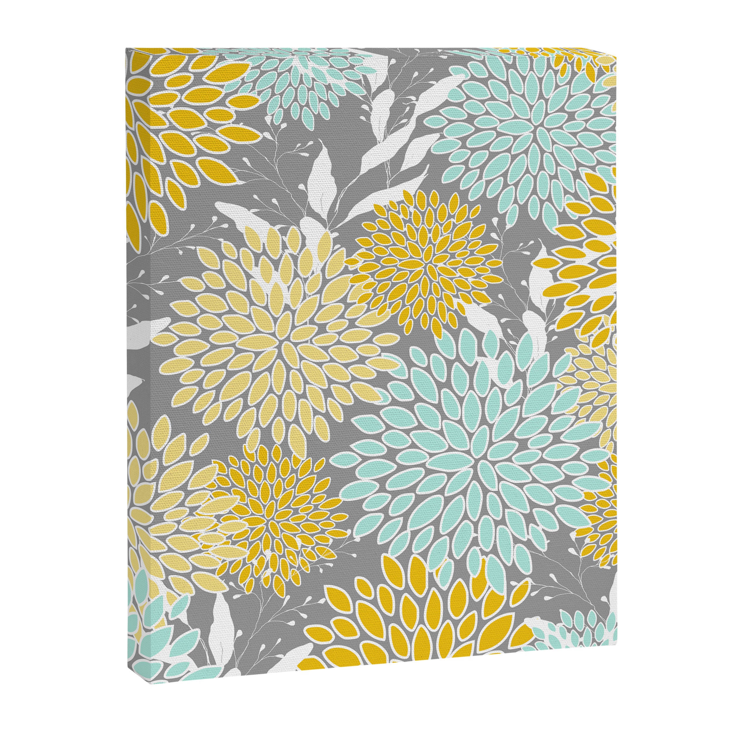 Floral Prints and Leaves, Gray, Yellow and Aqua Canvas Print Gallery Image 8