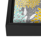 Floral Prints and Leaves, Gray, Yellow and Aqua Framed Canvas Print Gallery Image 3
