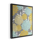 Floral Prints and Leaves, Gray, Yellow and Aqua Framed Canvas Print Gallery Image 2