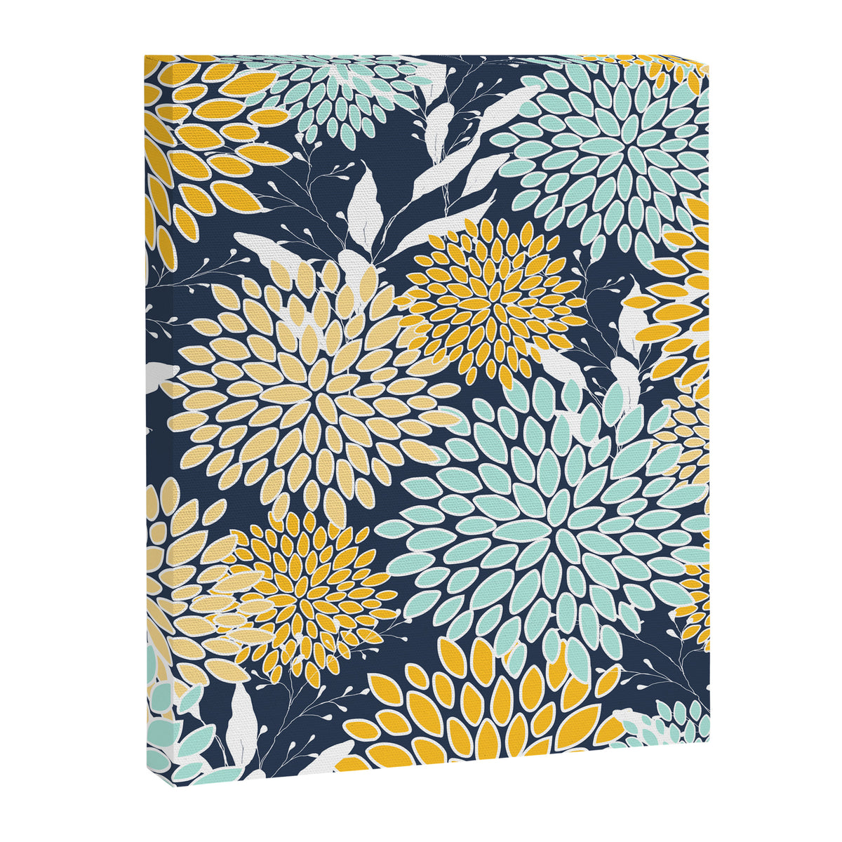 Floral Prints and Leaves, Navy Blue, Yellow, Aqua Canvas Print Gallery Image 8