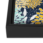 Floral Prints and Leaves, Navy Blue, Yellow, Aqua Framed Canvas Print Gallery Image 3