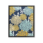 Floral Prints and Leaves, Navy Blue, Yellow, Aqua Framed Canvas Print Gallery Image 8