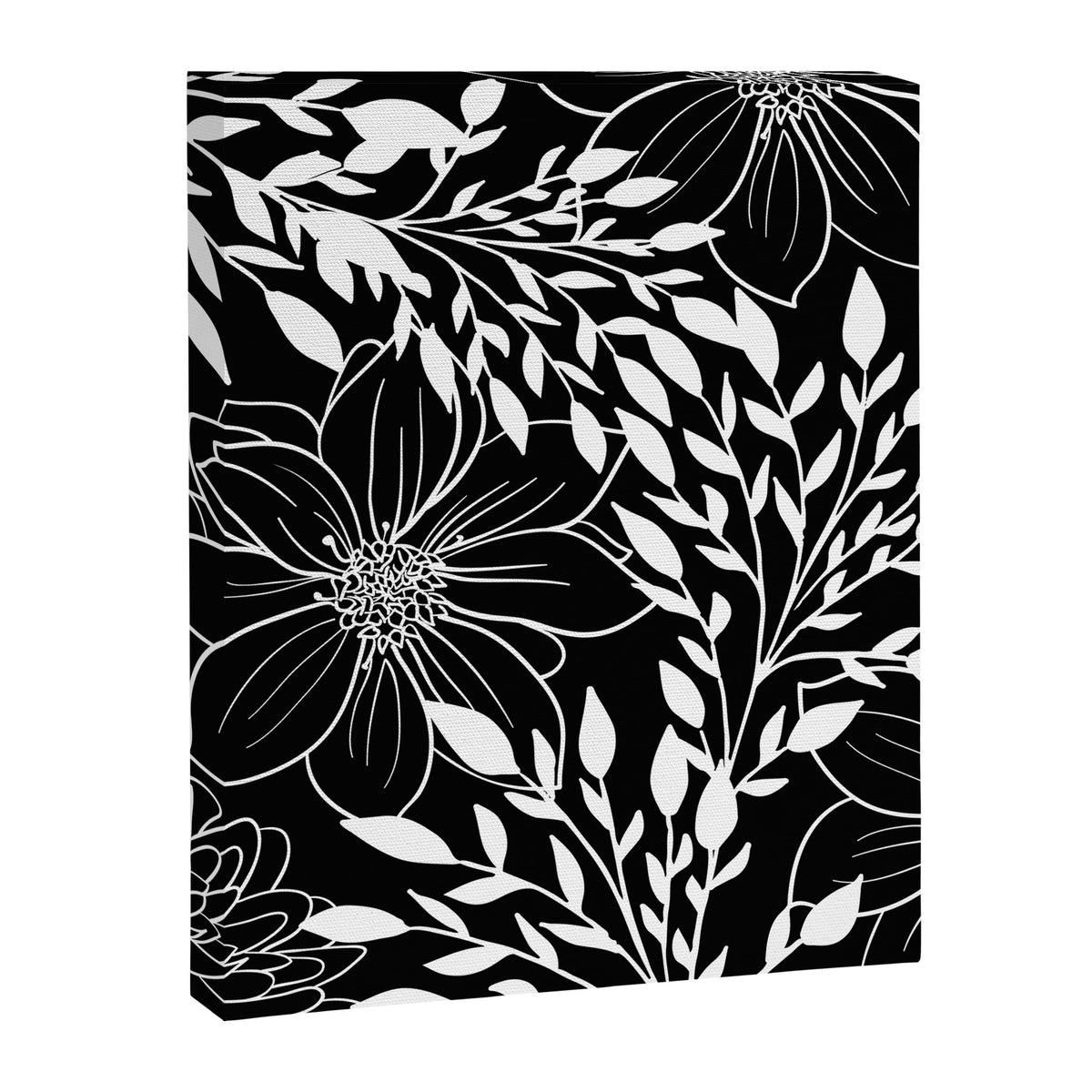 Floral Prints and Leaves, Line Art, Black and White Canvas Print Gallery Image 8
