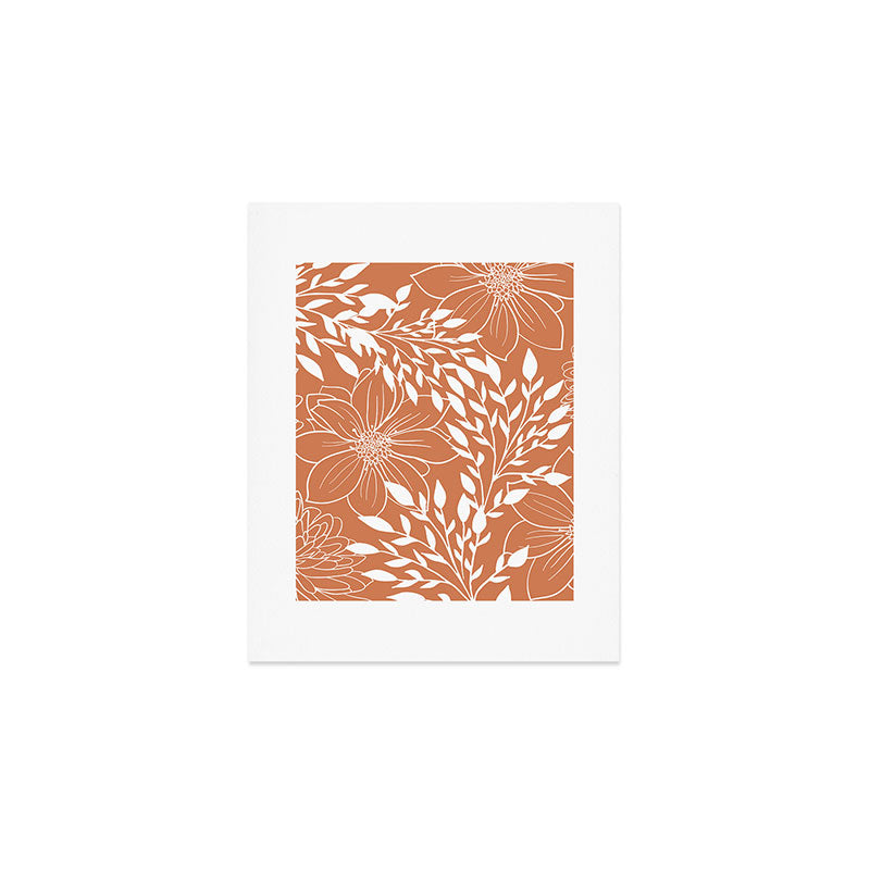 Floral Prints and Leaves, Line Art, Terracotta Art Print Gallery Image 1