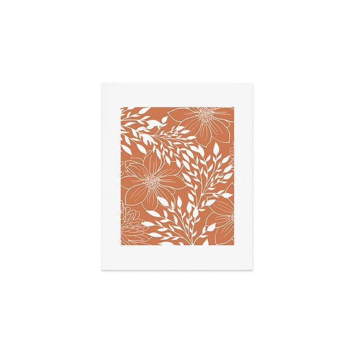 Floral Prints and Leaves, Line Art, Terracotta Art Print Gallery Image 1