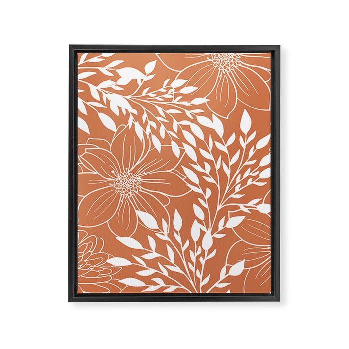 Floral Prints and Leaves, Line Art, Terracotta Framed Canvas Print Gallery Image 1