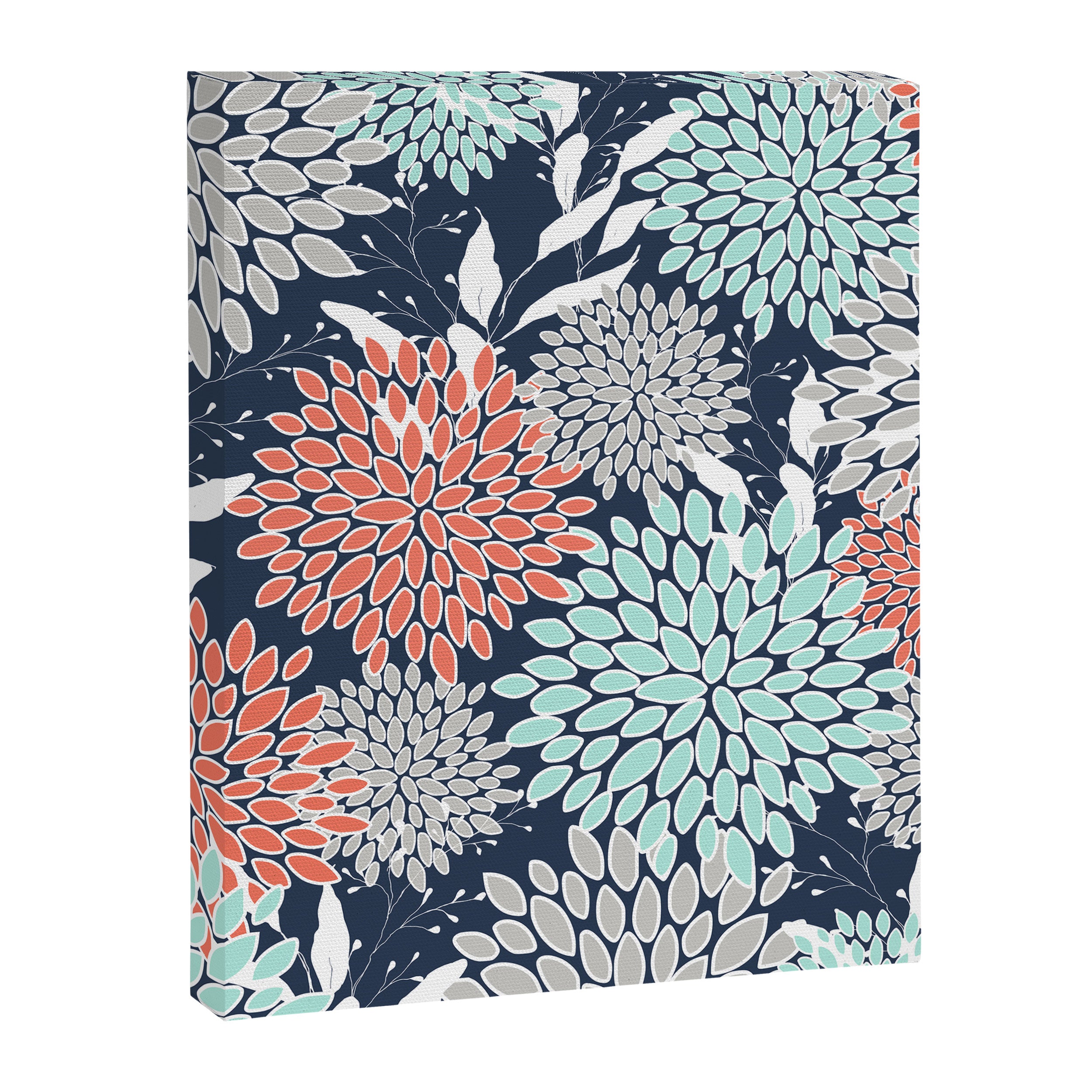 Floral Prints and Leaves, Navy, Aqua Coral and Gray Canvas Print Gallery Image 8