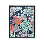 Floral Prints and Leaves, Navy, Aqua Coral and Gray Framed Canvas Print Gallery Image 8