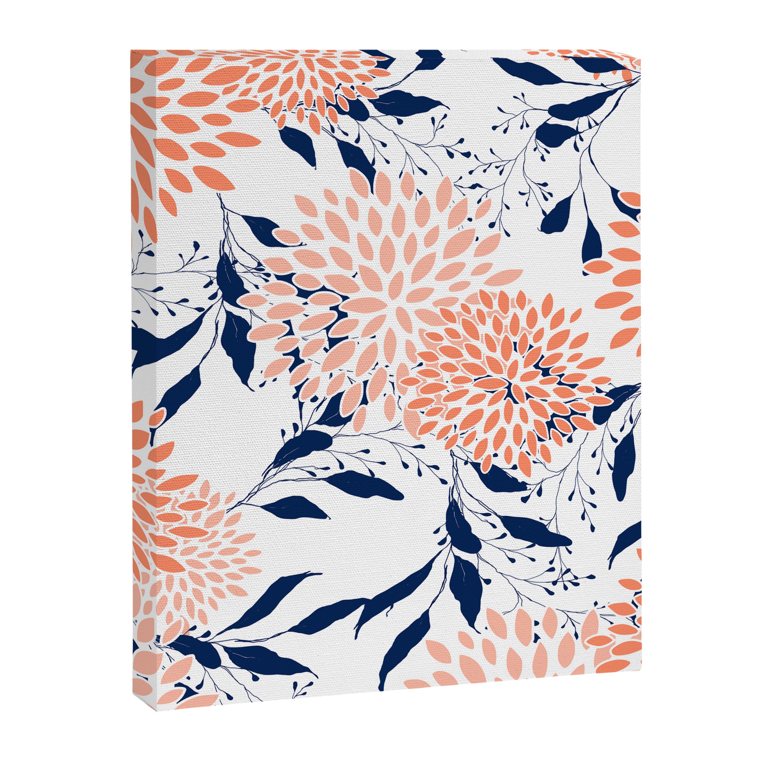 Floral Prints and Leaves, White, Coral and Navy Canvas Print Gallery Image 8