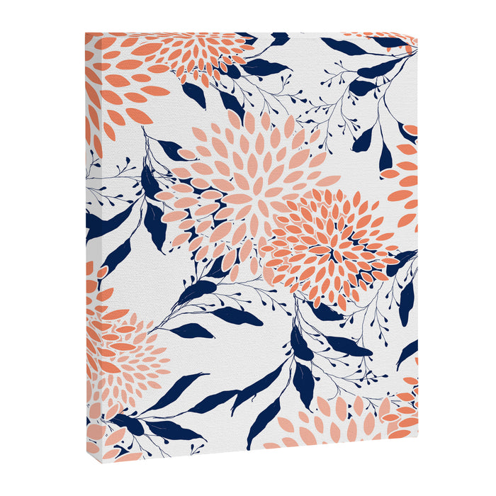 Floral Prints and Leaves, White, Coral and Navy Canvas Print Gallery Image 1