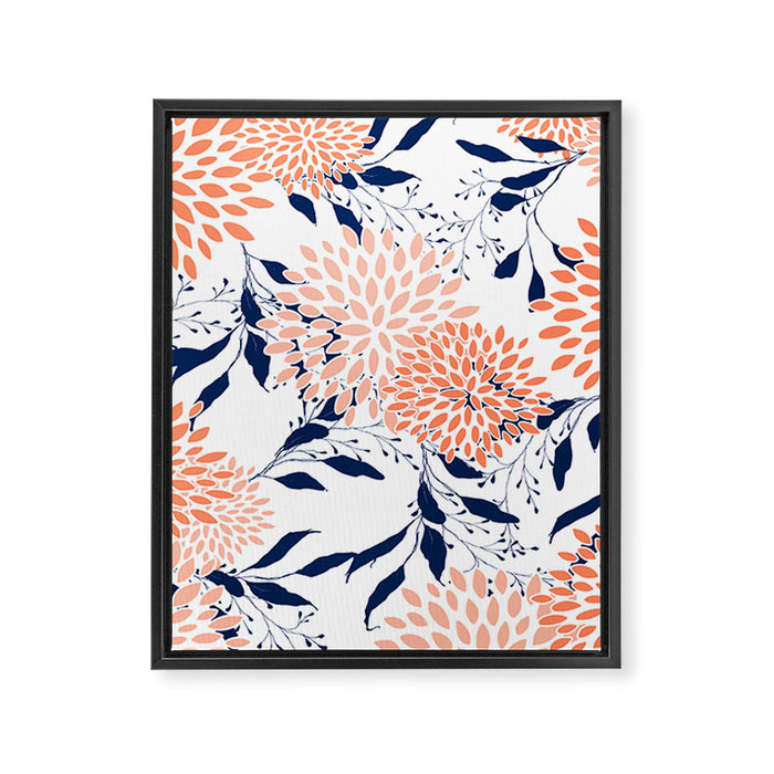 Floral Prints and Leaves, White, Coral and Navy Framed Canvas Print Gallery Image 1