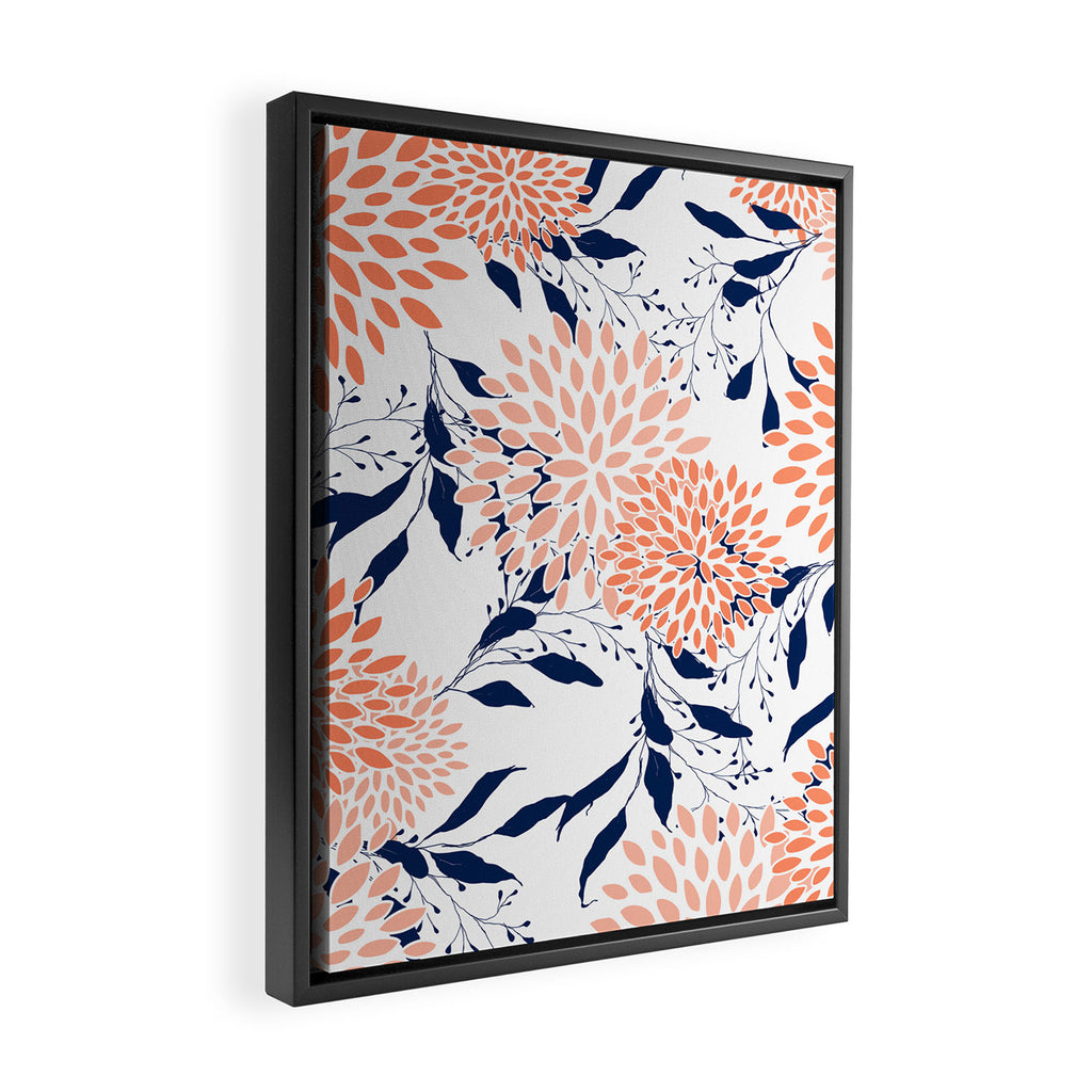 Floral Prints and Leaves, White, Coral and Navy Framed Canvas Print Gallery Image 2