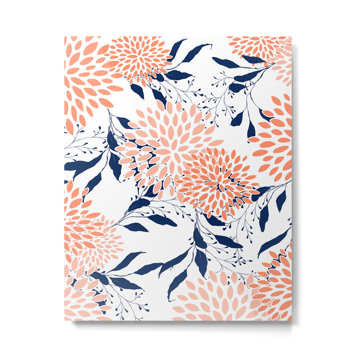 Floral Prints and Leaves, White, Coral and Navy Metal Print Gallery Image 1