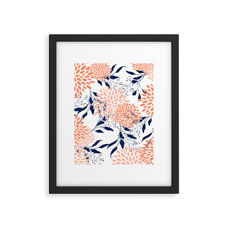 Floral Prints and Leaves, White, Coral and Navy Framed Art Print Gallery Image 6