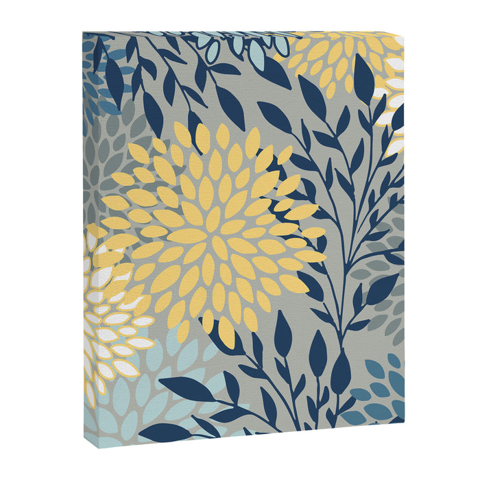 Festive, Floral Prints and Leaves, Yellow, Gray, Navy Blue, Teal Canvas Print Gallery Image 1