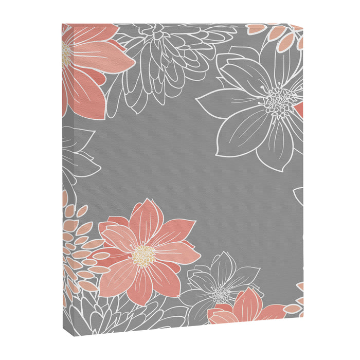 Festive, Floral Prints and Line Art, Gray and Coral Canvas Print Gallery Image 1
