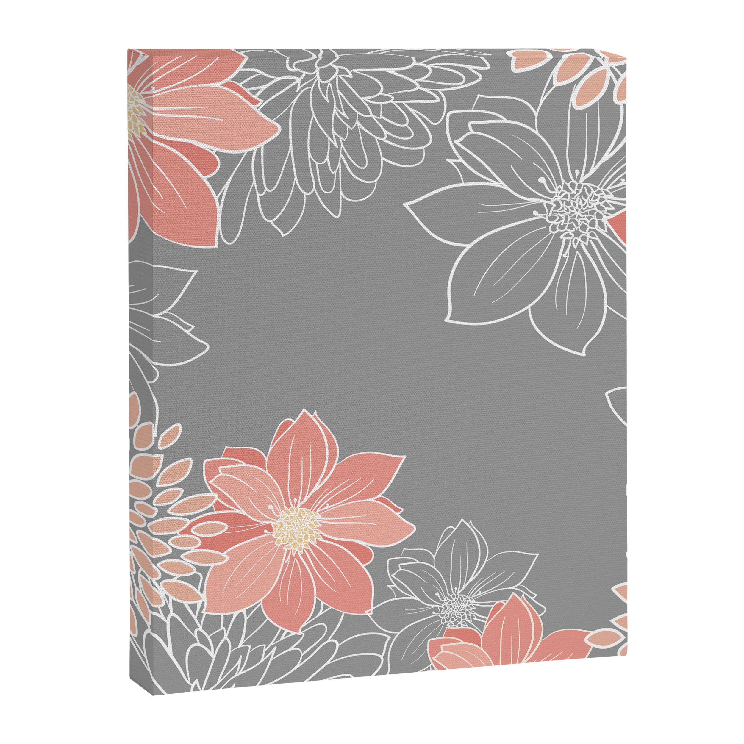 Festive, Floral Prints and Line Art, Gray and Coral Canvas Print Gallery Image 8