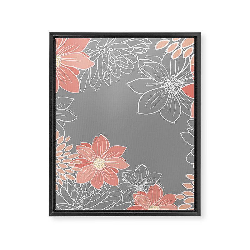 Festive, Floral Prints and Line Art, Gray and Coral Framed Canvas Print Gallery Image 8