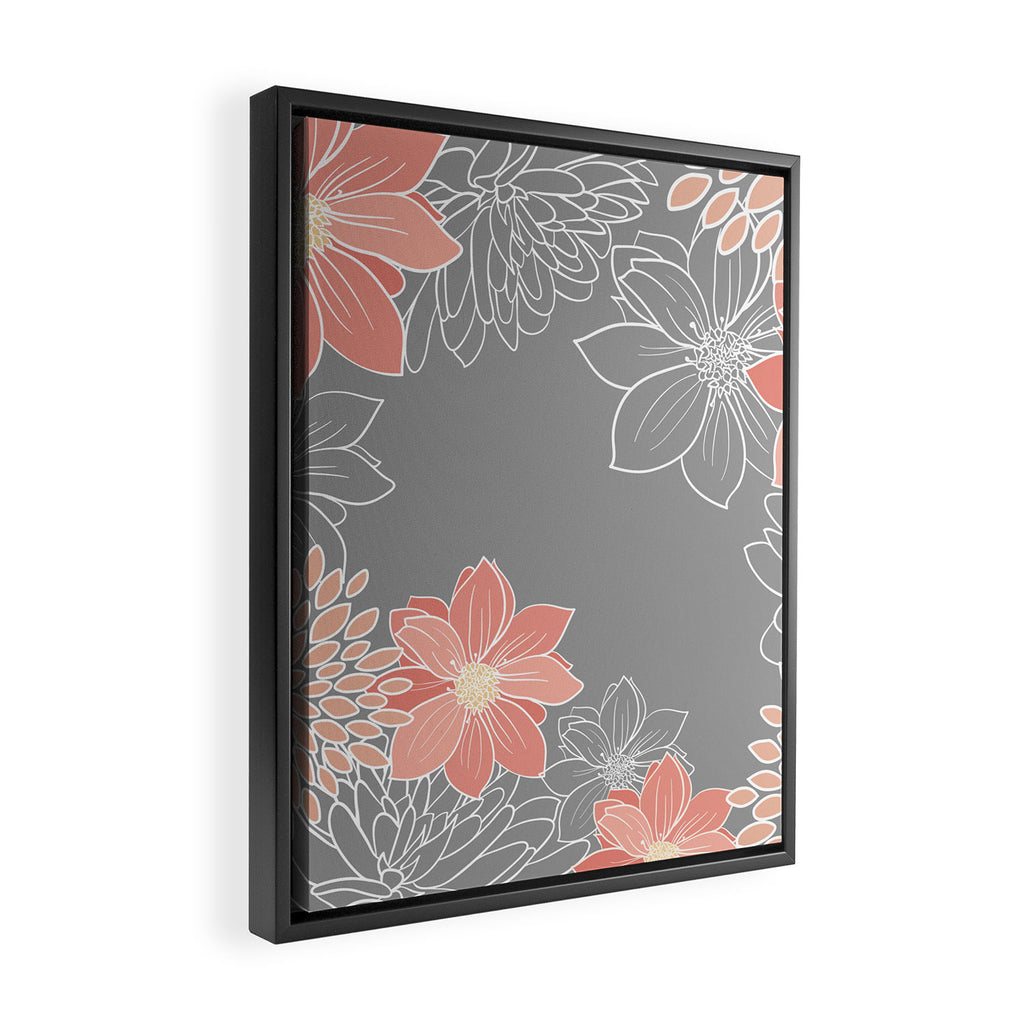 Festive, Floral Prints and Line Art, Gray and Coral Framed Canvas Print Gallery Image 2