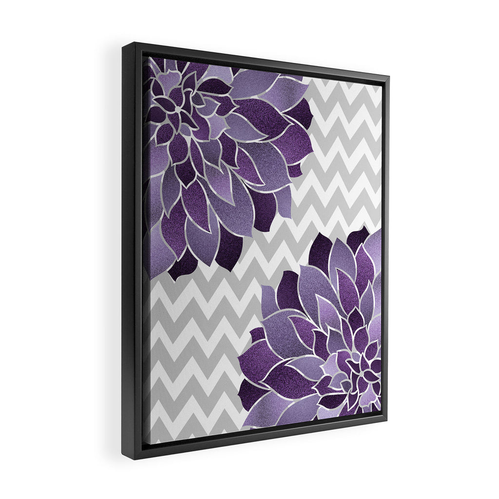 Floral Prints, Chevron, Purple and Gray Framed Canvas Print Gallery Image 2