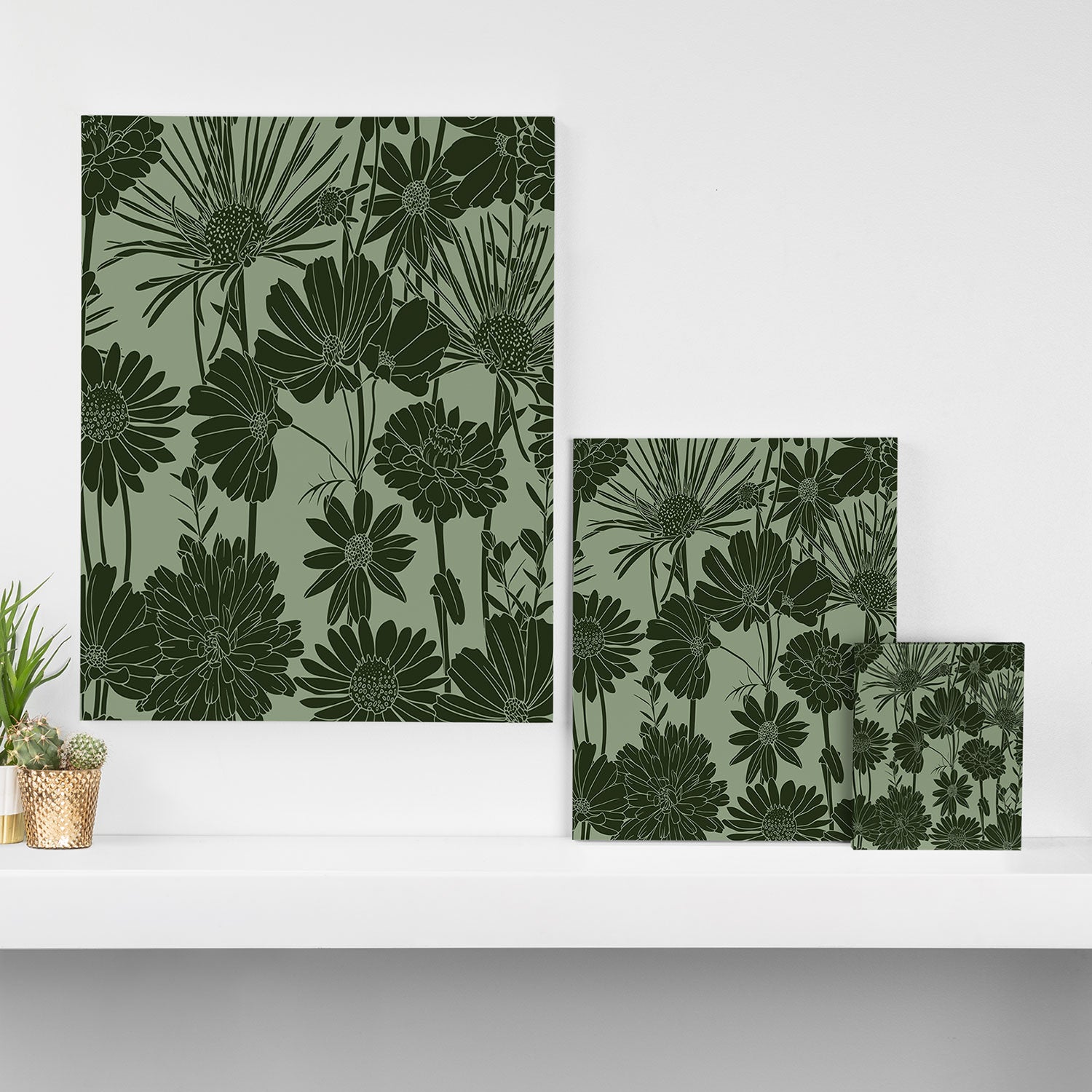 Floral Prints, Dark Green, Colour Prints Canvas Print Gallery Image 3
