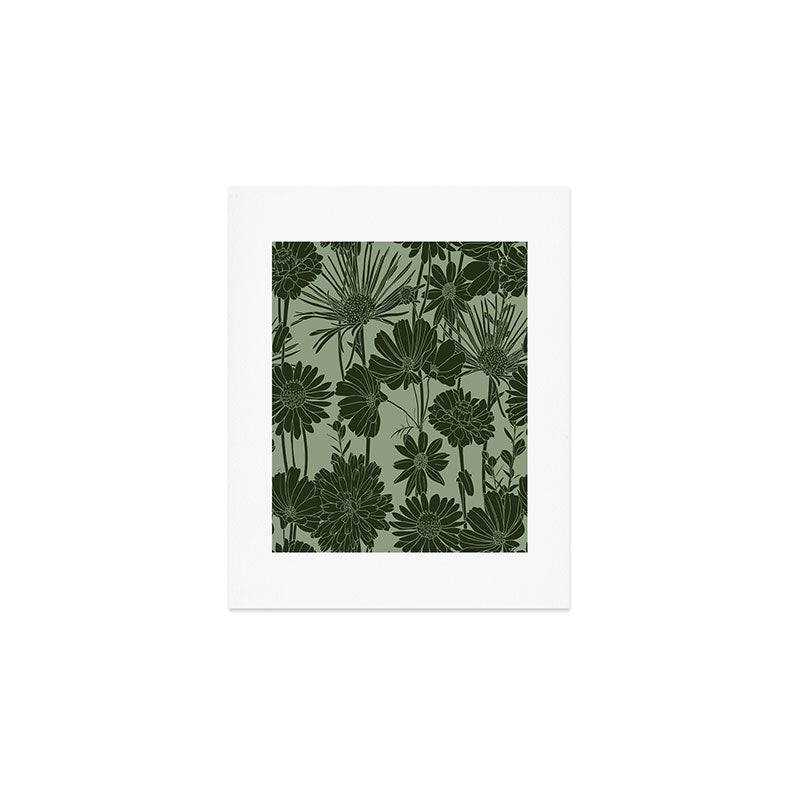 Floral Prints, Dark Green, Colour Prints Art Print Gallery Image 1