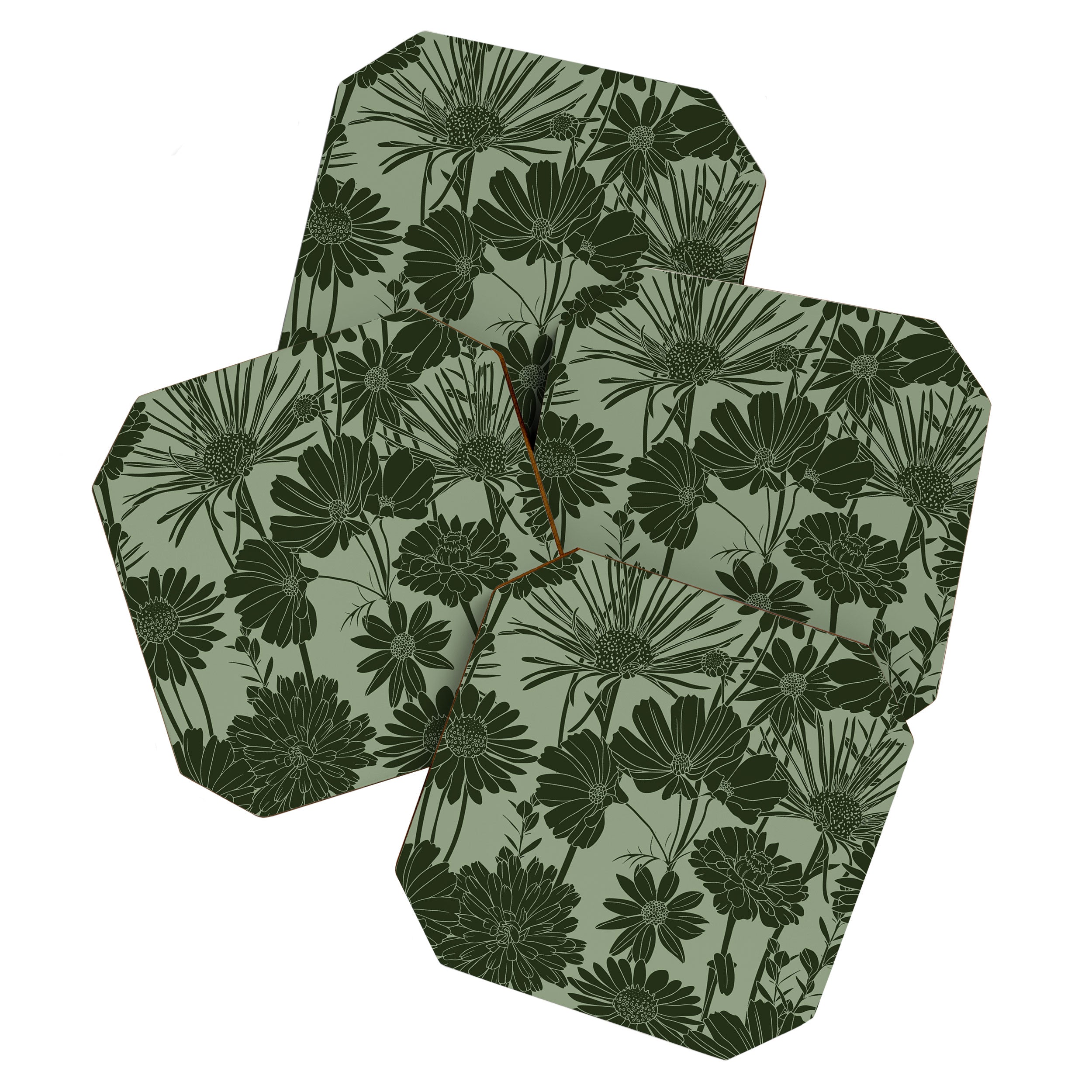 Floral Prints, Dark Green, Colour Prints Coaster Gallery Image 1