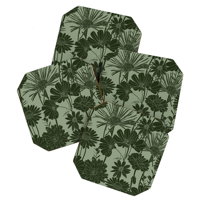 Floral Prints, Dark Green, Colour Prints Coaster Gallery Image 1