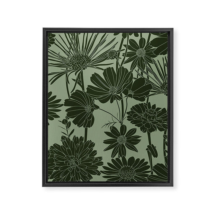 Floral Prints, Dark Green, Colour Prints Framed Canvas Print Gallery Image 1
