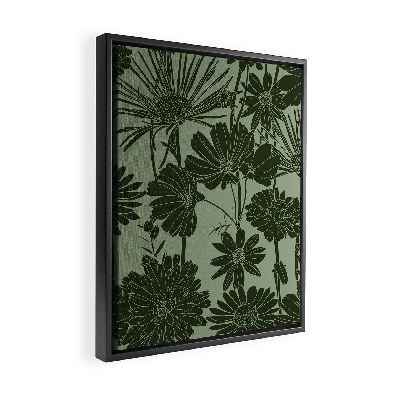 Floral Prints, Dark Green, Colour Prints Framed Canvas Print Gallery Image 2