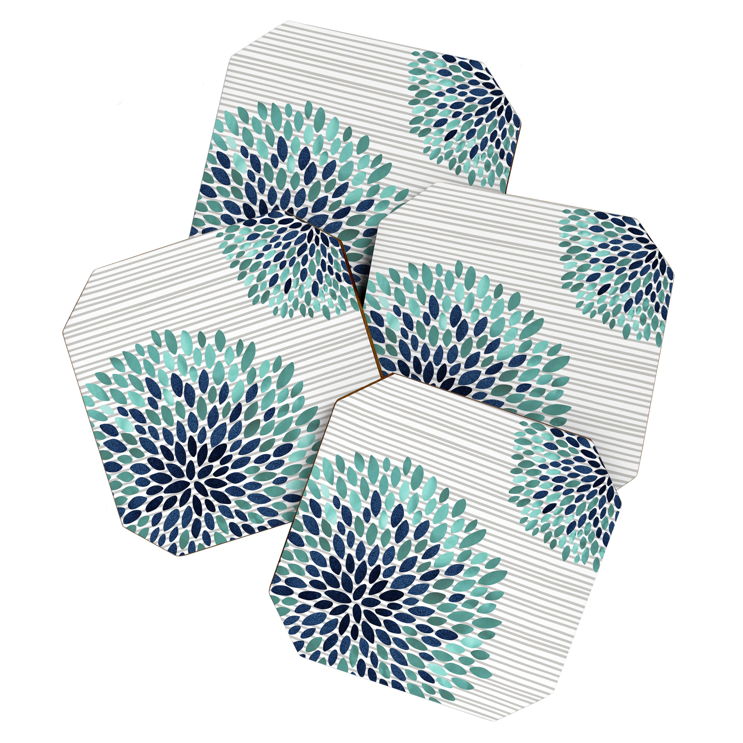 Floral Prints, Gray, Teal and Blue, Abstract Art Coaster Gallery Image 1
