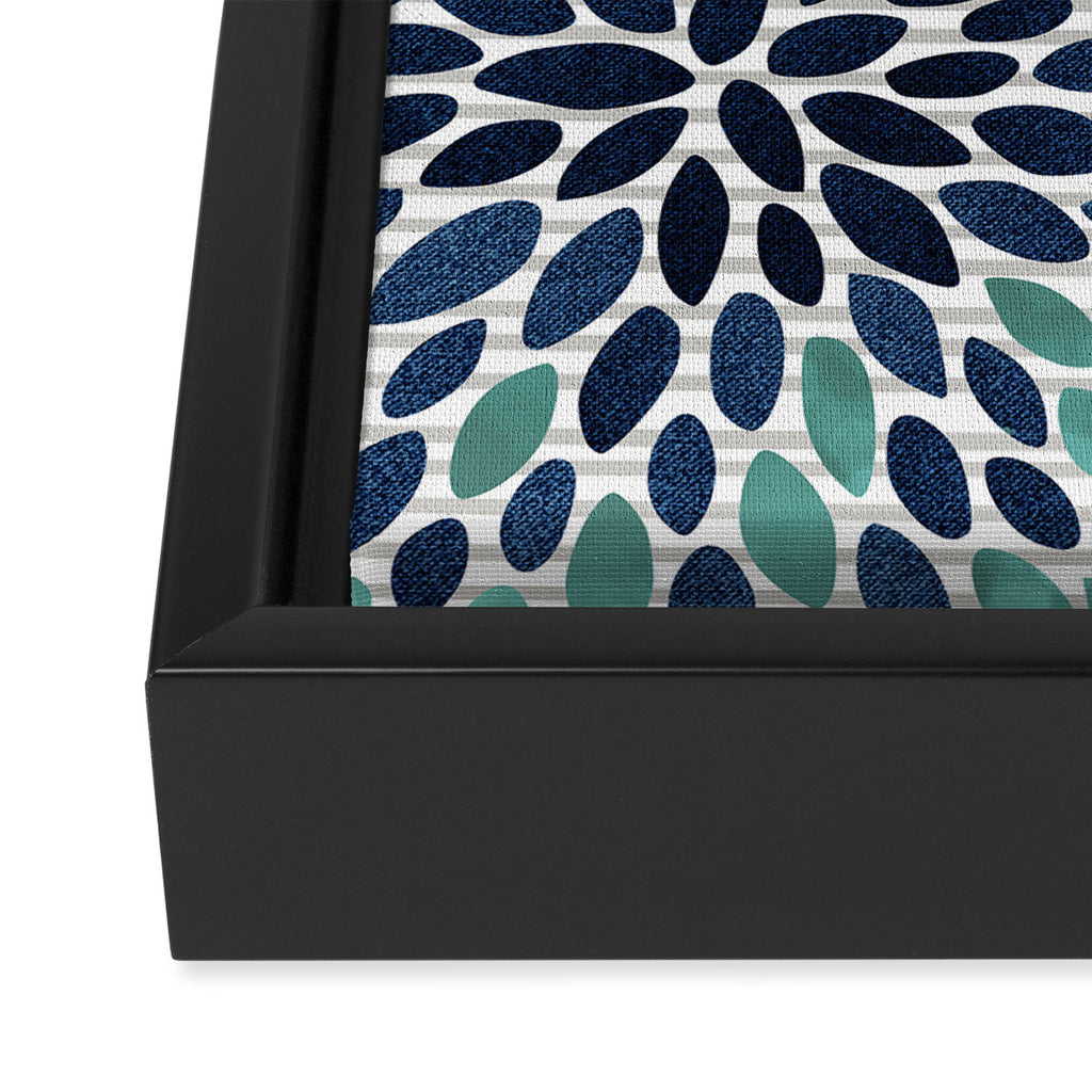 Floral Prints, Gray, Teal and Blue, Abstract Art Framed Canvas Print Gallery Image 3