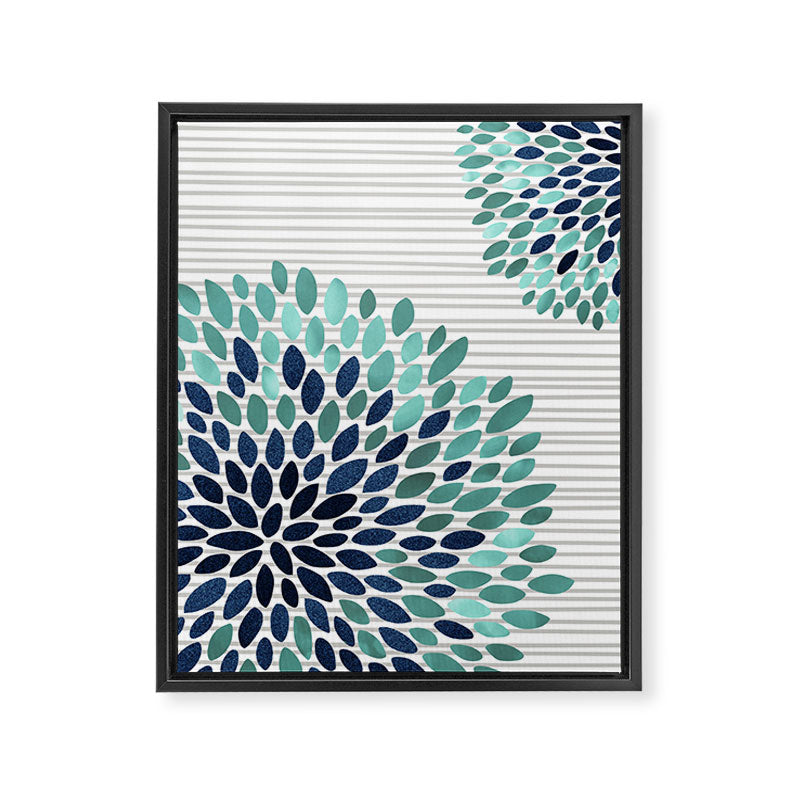 Floral Prints, Gray, Teal and Blue, Abstract Art Framed Canvas Print Gallery Image 8