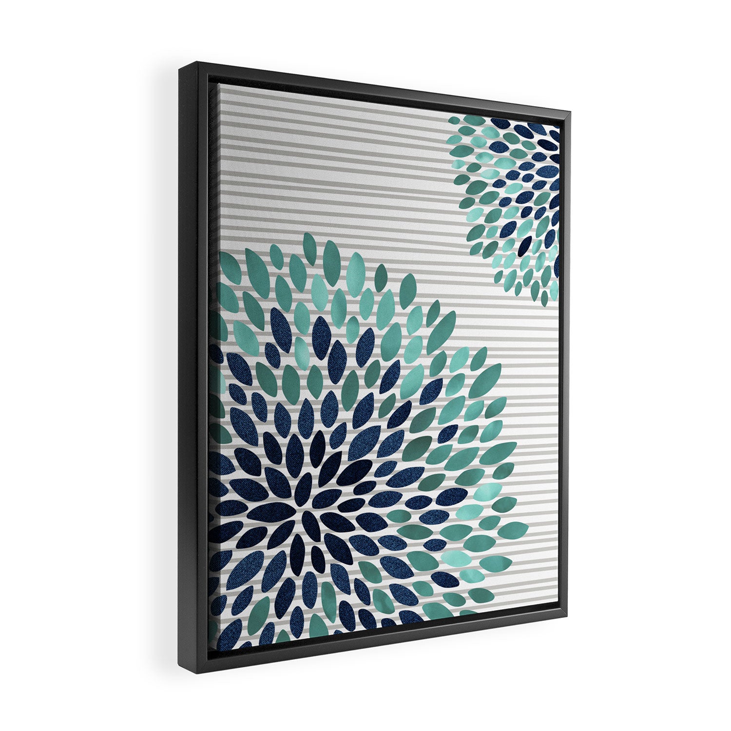 Floral Prints, Gray, Teal and Blue, Abstract Art Framed Canvas Print Gallery Image 2